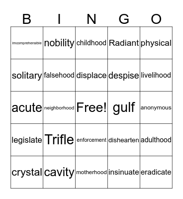Lesson 4 Bingo Card
