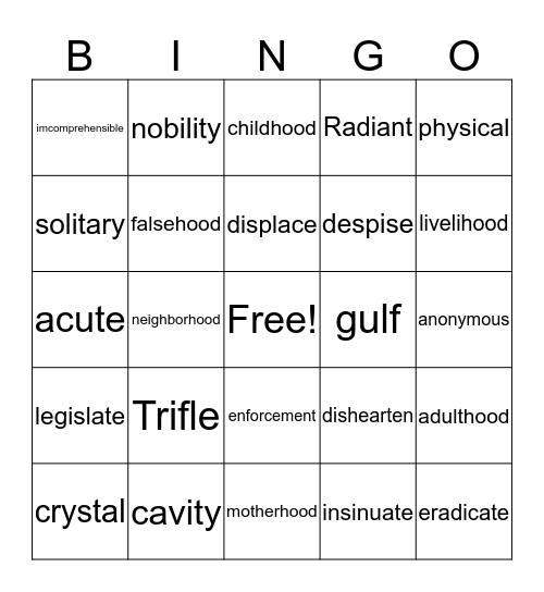 Lesson 4 Bingo Card