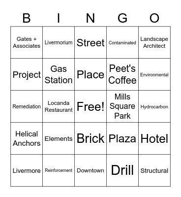 "Elements" of a Downtown Place Bingo Card