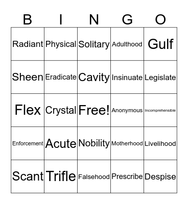 Lesson 4 Bingo Card