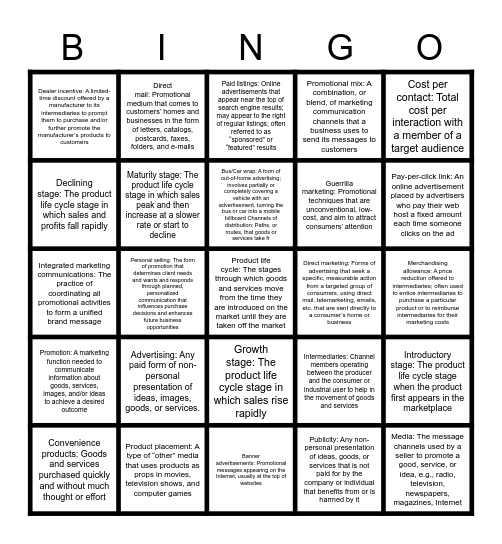 marketing Bingo Card