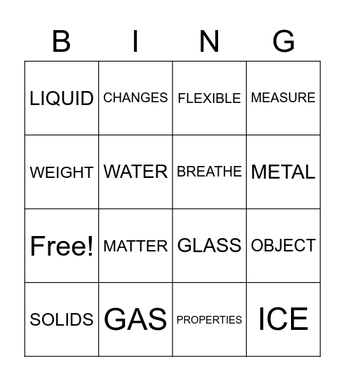 Matter Bingo Card