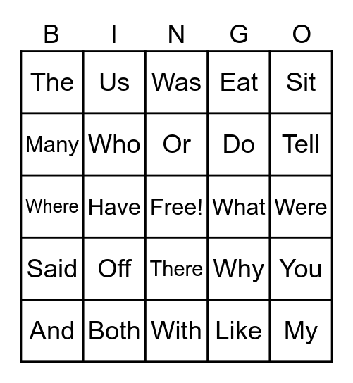 Word Wall Bingo Card