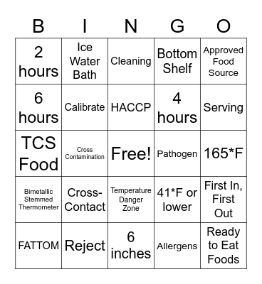 A Safe Flow of Food Bingo Card