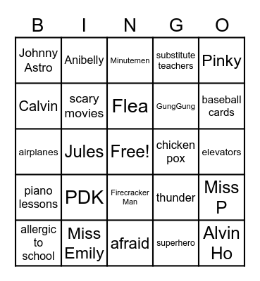 Alvin Ho BINGO Card