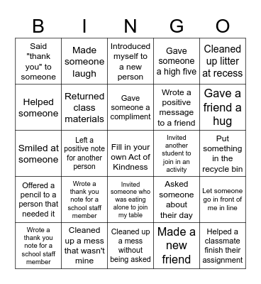 Merrill Acts of Kindness Bingo Card