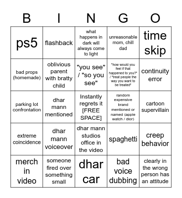 Dhar Mann Bingo Miss A Bingo Card