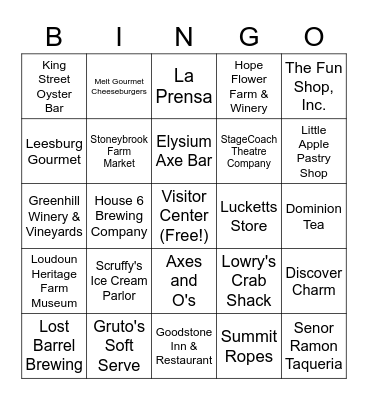 Loudoun County Bingo Card