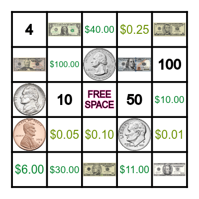 Money Bingo Card