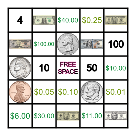 Money Bingo Card