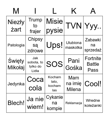 Milena Bingo Card