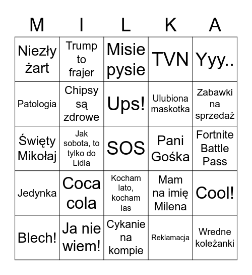 Milena Bingo Card