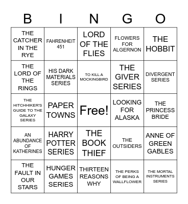 Top 24 NPR'S Best-Ever Teen Novels Bingo Card