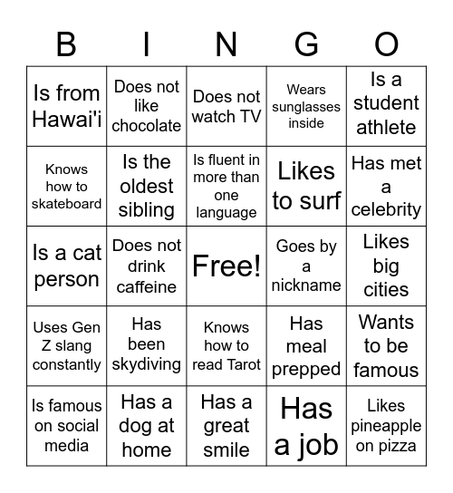 CUH 100 Bingo Card