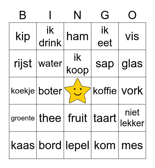 ik eet en ik drink Bingo Card