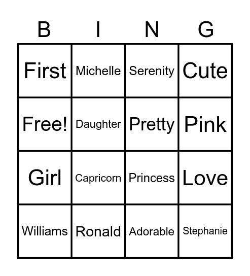 Serenity Bingo Card