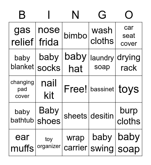 Baby bingo Card