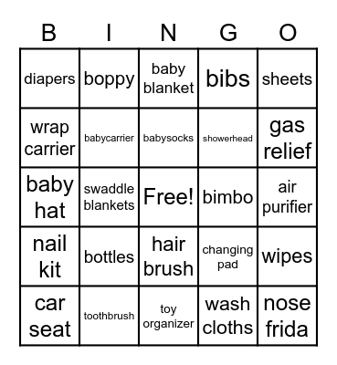 Baby shower Bingo Card