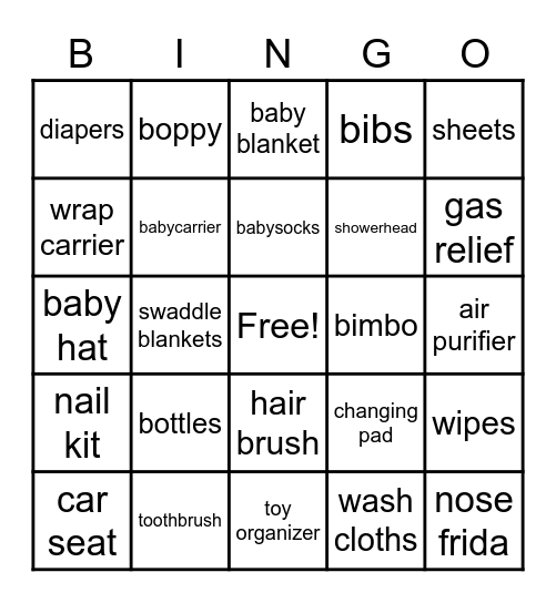 Baby shower Bingo Card