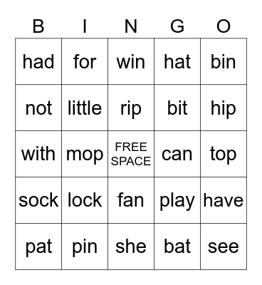 Unit 1 - Phonics & HFW Bingo Card