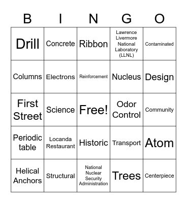 "Elements" of a Downtown Place Bingo Card