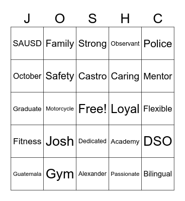 Josh Castro Bingo Card