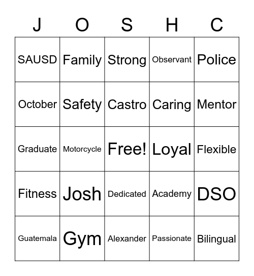 Josh Castro Bingo Card