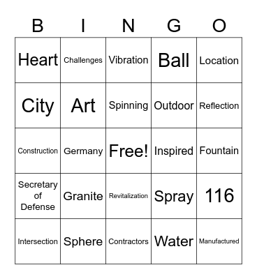 "Elements" of a Downtown Place Bingo Card