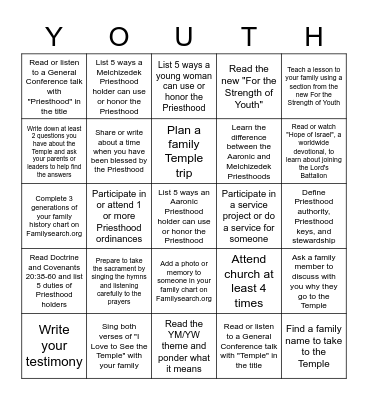Temple and Priesthood Preparation Bingo Card