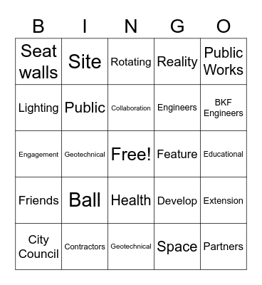 "Elements" of a Downtown Place Bingo Card