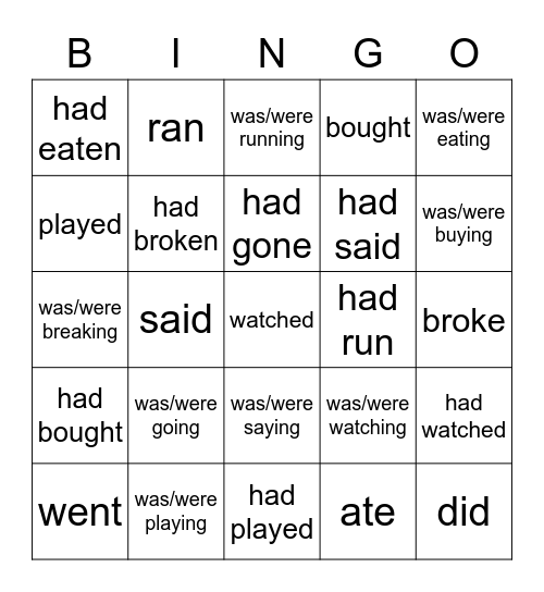 Shuffled words Bingo Card
