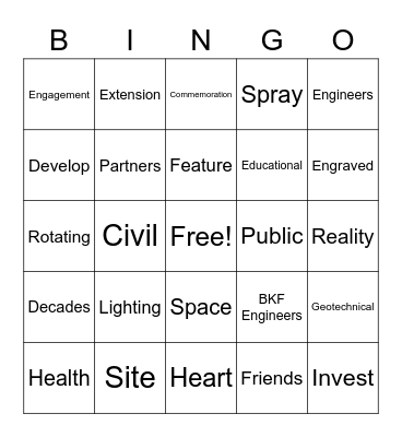 "Elements" of a Downtown Place Bingo Card