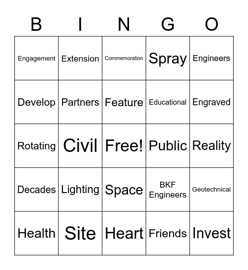 "Elements" of a Downtown Place Bingo Card