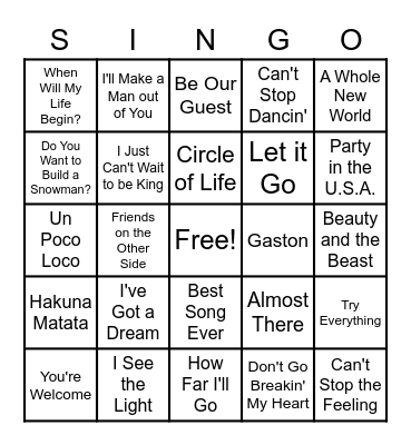 Song Bingo Card