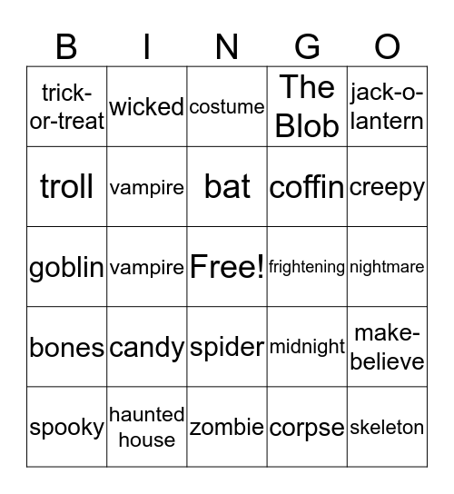 Halloween Party! Bingo Card