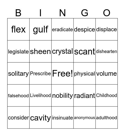 Lesson 4 Bingo Card