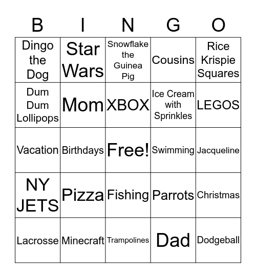 Marshall Thomas BINGO! Bingo Card