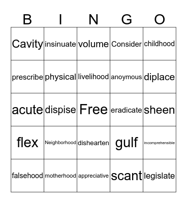 Lesson 4 Bingo Card