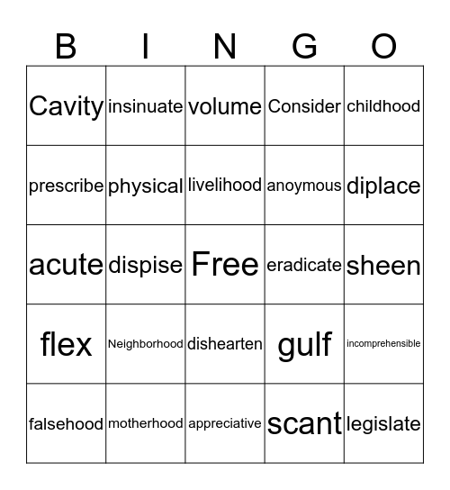 Lesson 4 Bingo Card