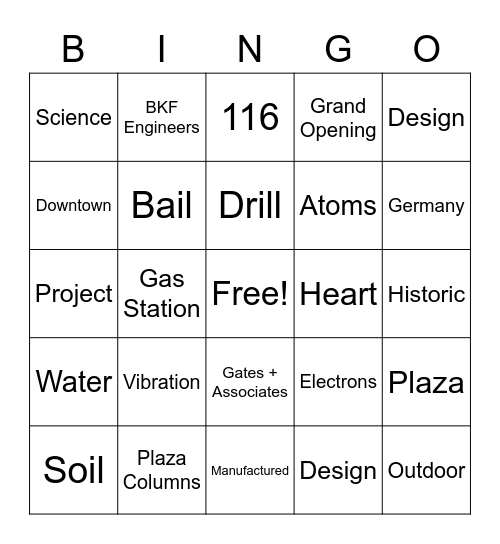 "Elements" of a Downtown Place Bingo Card