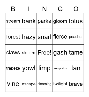 Tigers at Twilight Bingo Card