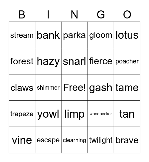 Tigers at Twilight Bingo Card