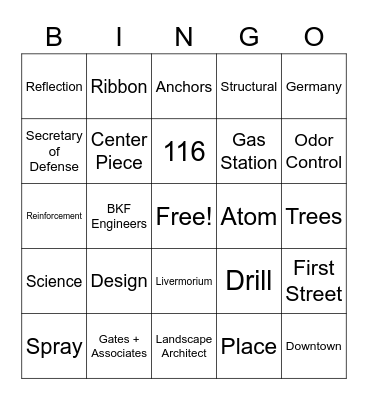 "Elements" of a Downtown Place Bingo Card