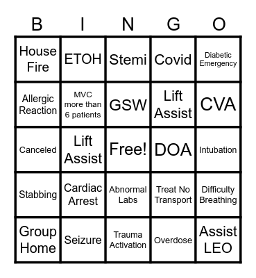 EMS Bingo Card