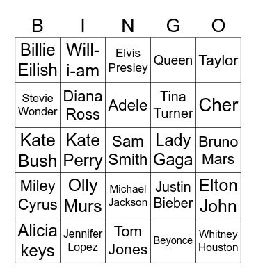 Music Bingo Card
