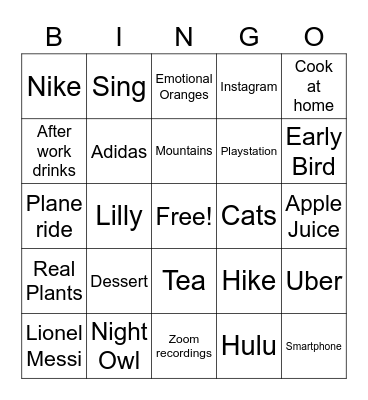Jordan's This or That Bingo Card