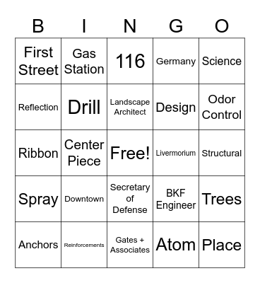 "Elements" of a Downtown Place Bingo Card