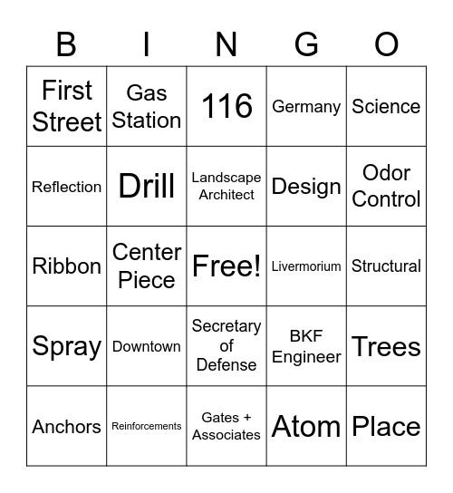 "Elements" of a Downtown Place Bingo Card