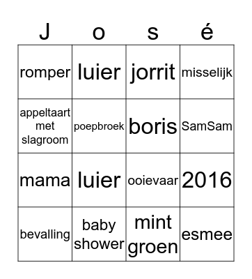 José's baby shower!!  Bingo Card