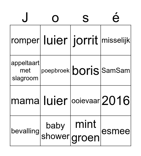 José's baby shower!!  Bingo Card